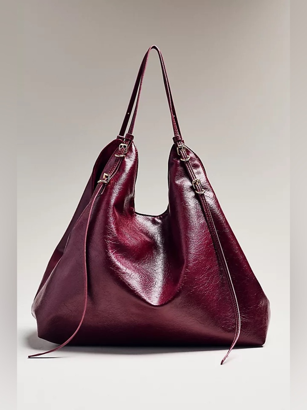 New Anthropologie large buckle tote bag removable strap crossbody burgundy wine